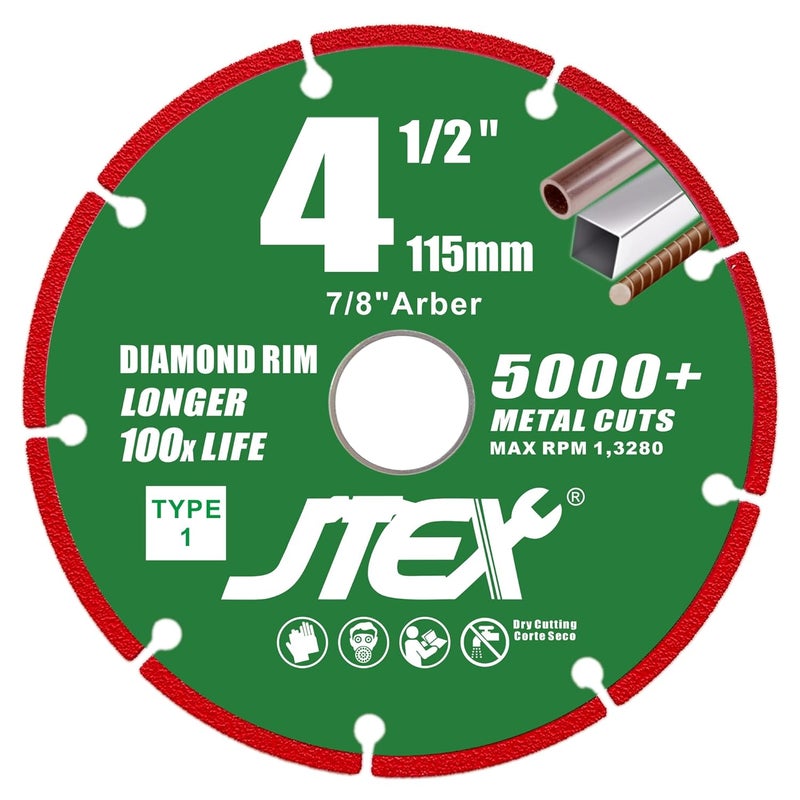 JTEX Diamond Cut Off Wheel 4 1/2 Inch for Angle Grinder, 7/8" Arbor, Metal Cutting for Rebar, Steel, Iron - 3 Pack - Image 4
